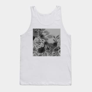 Black Grey Flowers Art Tank Top